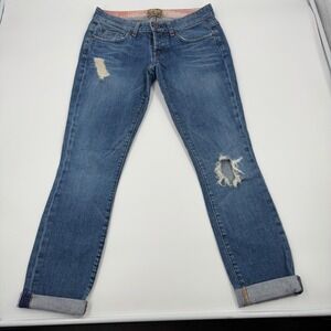Rich & Skinny Womens Blue Denim Jeans Distressed Skinny Cut Button Fly Size 26